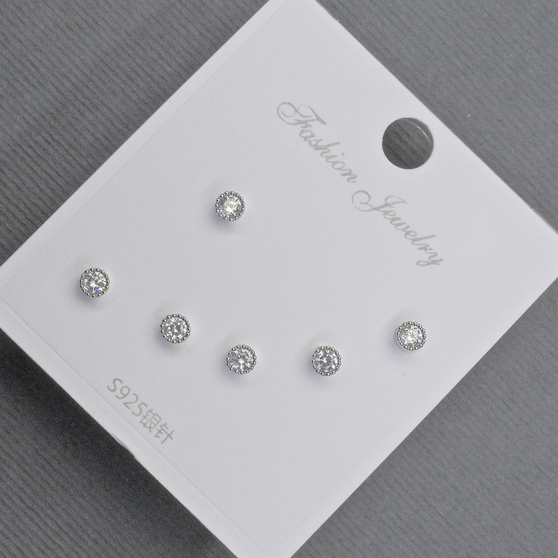 Aretes tipo botón 3, 2 mm+ plateado con cristales blancos