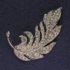 Broche Pluma con strass blancos, metal plateado, diámetro 60×31 mm +