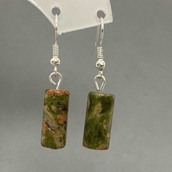 Pendientes de unakita (heliotropo) cilíndricos, diámetro 8×17 mm, longitud 38 mm+