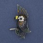 Broche Loro esmaltado colorido metal plateado 51×31 mm+