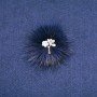 Broche de piel de visón azul con flor, diámetro 50 mm