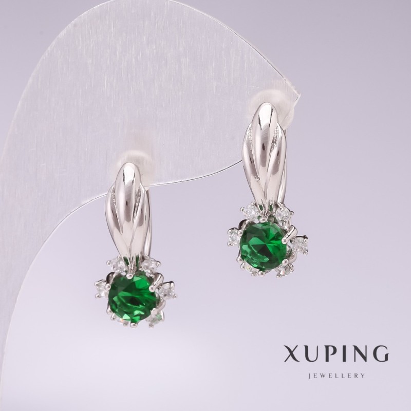 Pendientes Xuping rodio con piedras verdes 21×10 mm