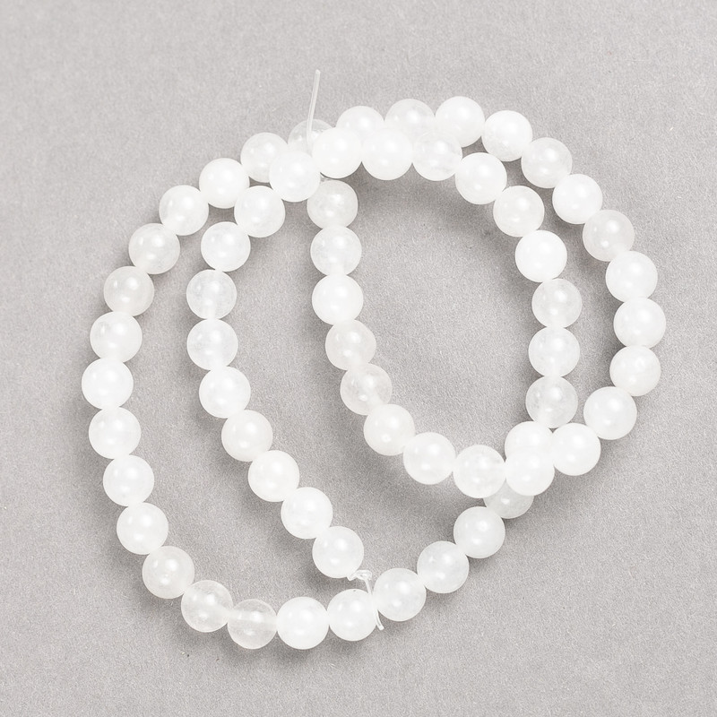Cuentas de cuarzo blanco en hilo, bolas lisas, diámetro 6 mm, longitud 38 cm ±