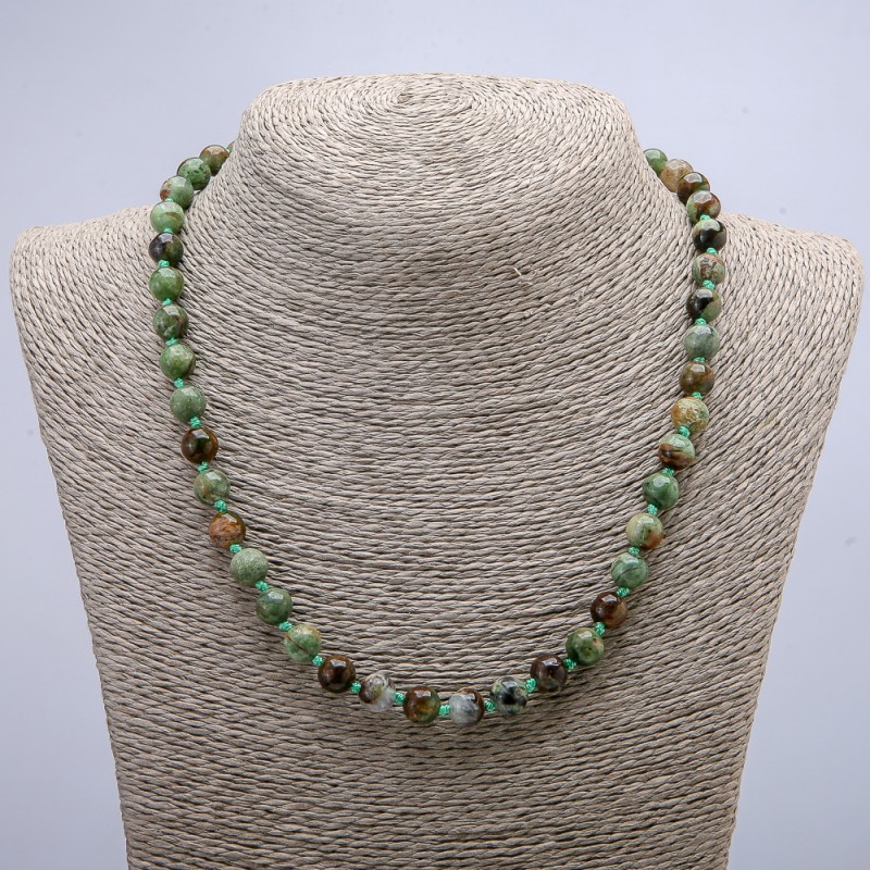 Collar de jaspe verde, cuentas lisas de 8 mm, longitud 46 cm