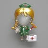 Broche-pendiente Enfermera con ojo de gato blanco, esmalte verde y blanco, metal plateado 23×36 mm